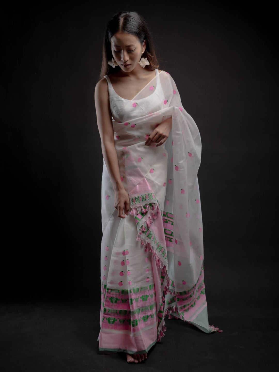 Ivory Kesa Paat Silk Mekhela Sador