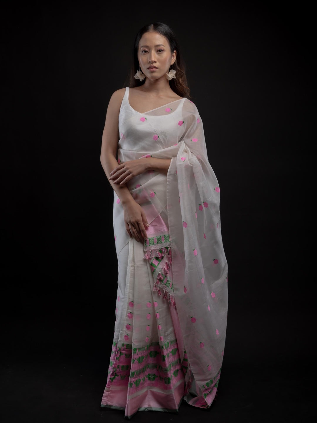 Ivory Kesa Paat Silk Mekhela Sador