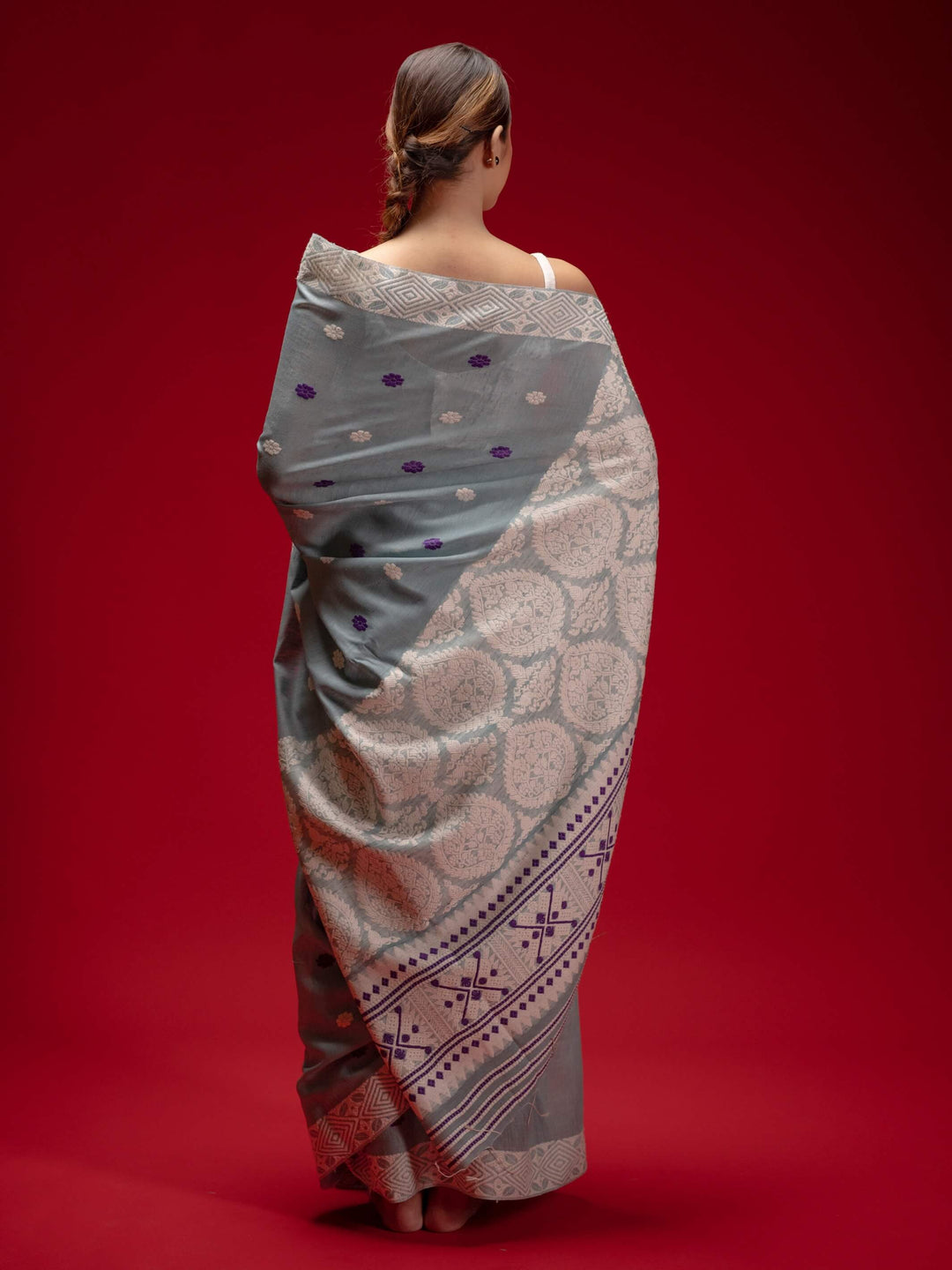 Smoky Blue Eri Kesa Paat Silk Saree