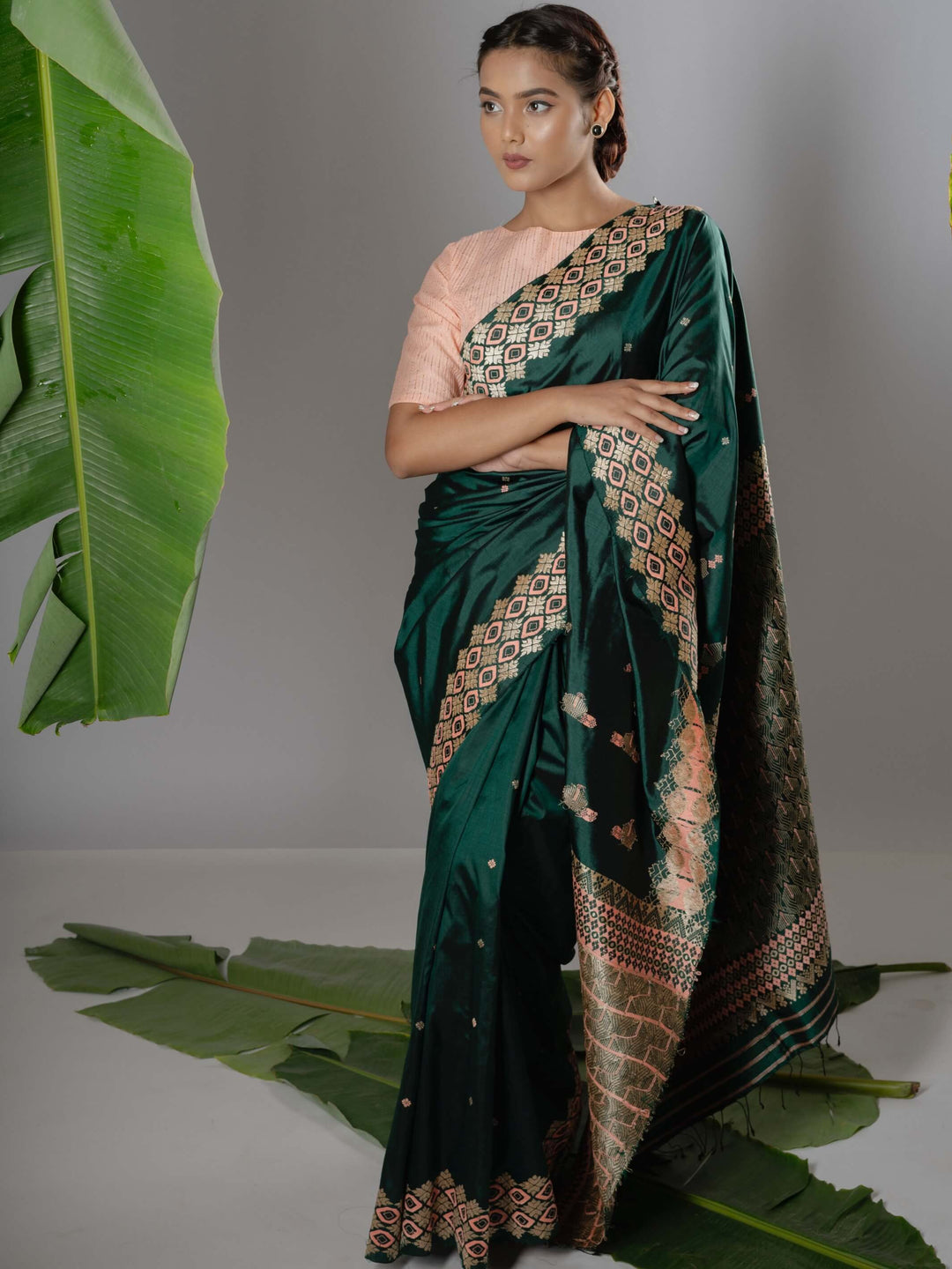 Emerald Green Paat Silk Saree