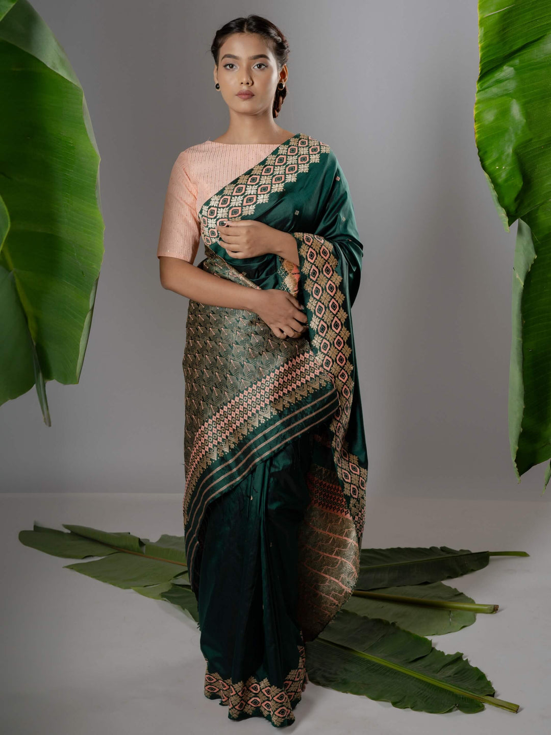 Emerald Green Paat Silk Saree