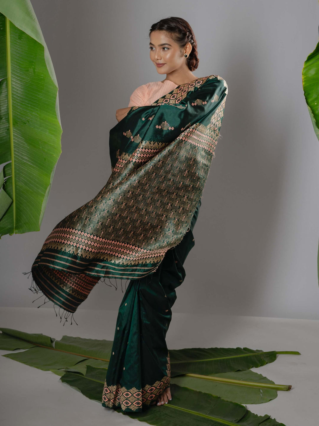Emerald Green Paat Silk Saree