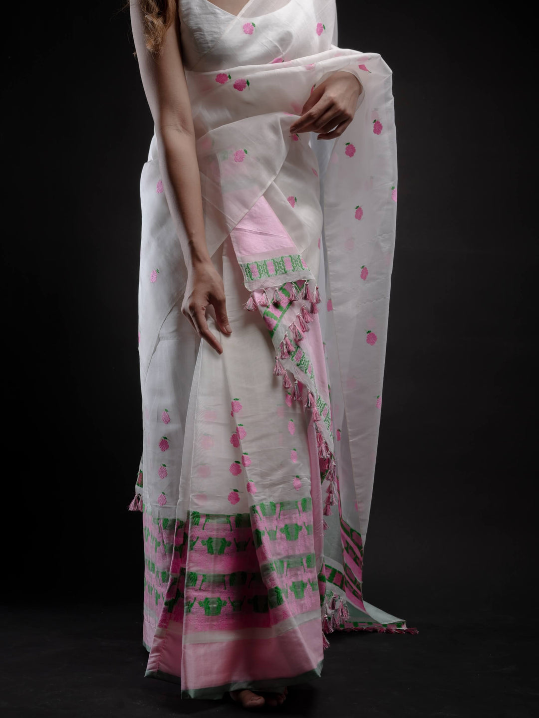 Ivory Kesa Paat Silk Mekhela Sador