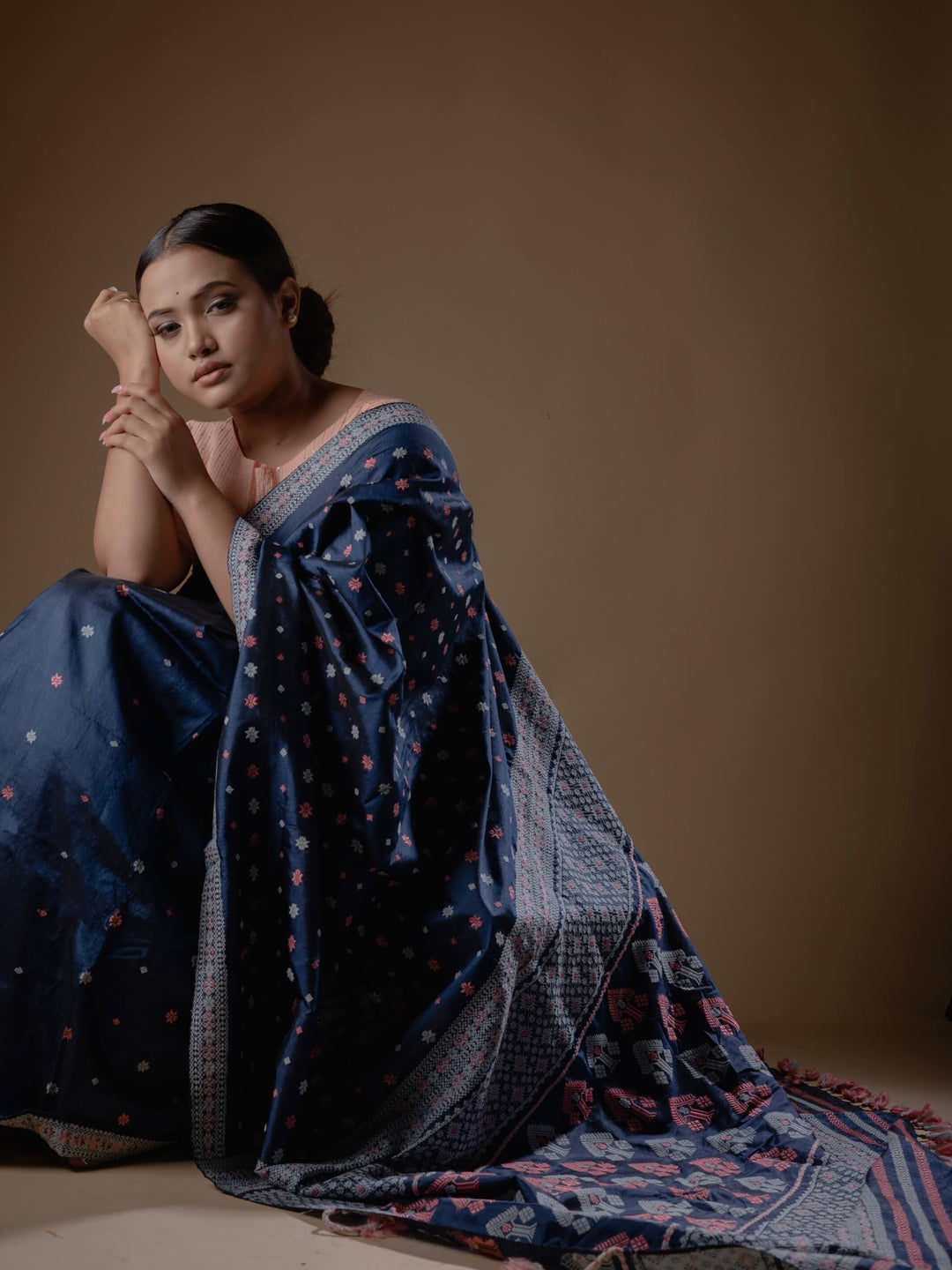 Indigo Blue Paat Silk Saree