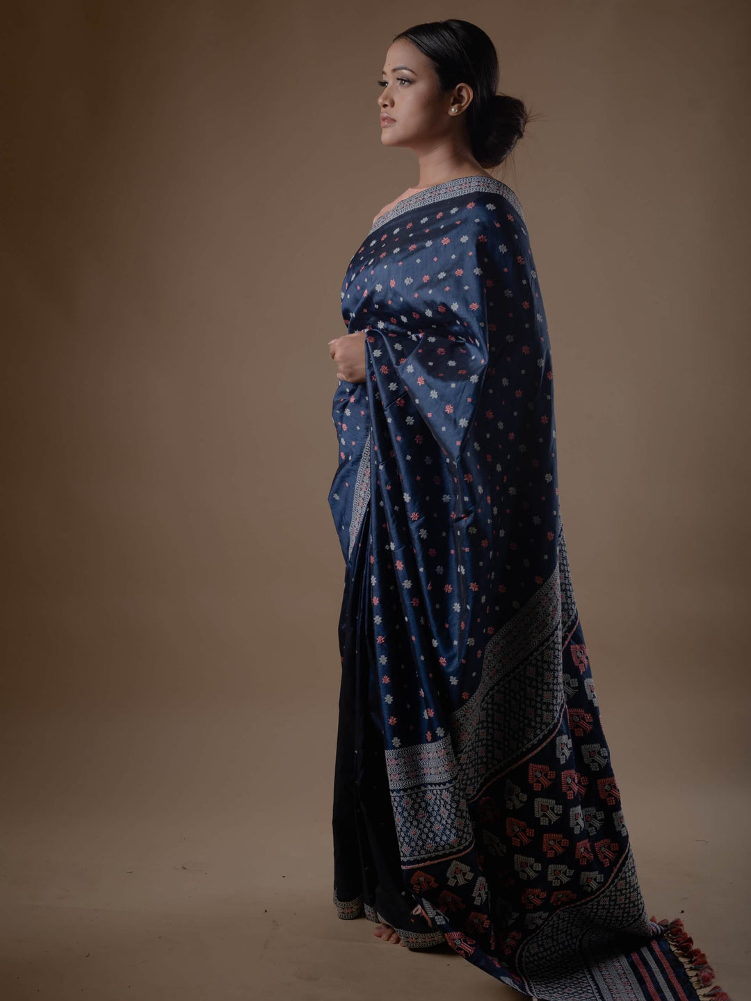 Indigo Blue Paat Silk Saree