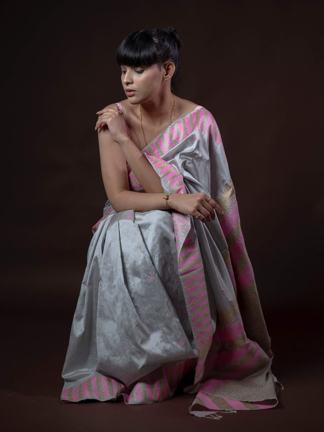 Silver Paat Silk Saree