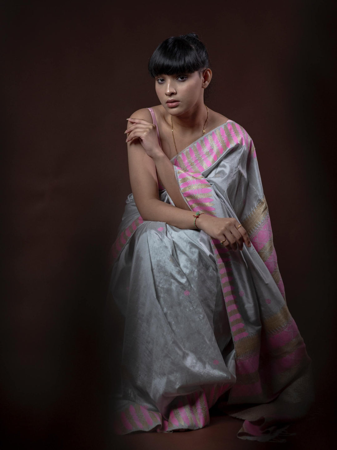 Silver Paat Silk Saree
