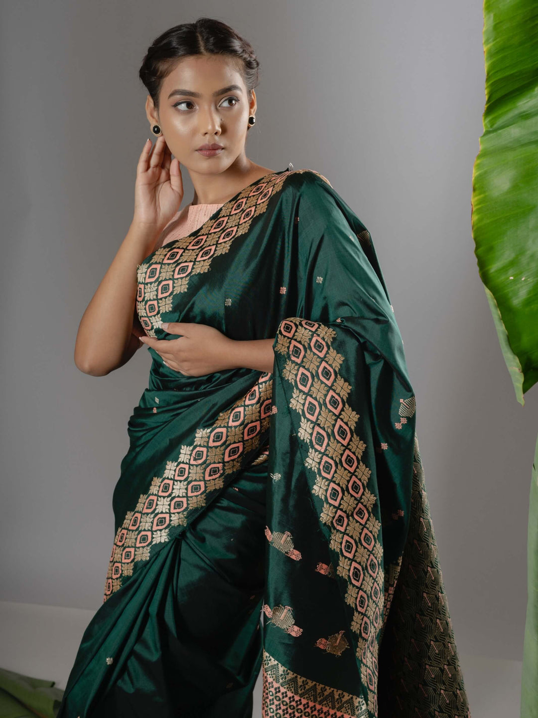 Emerald Green Paat Silk Saree