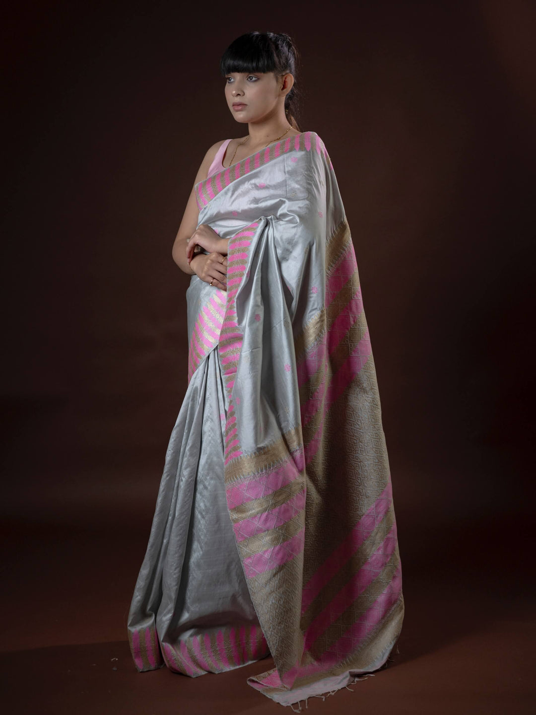 Silver Paat Silk Saree