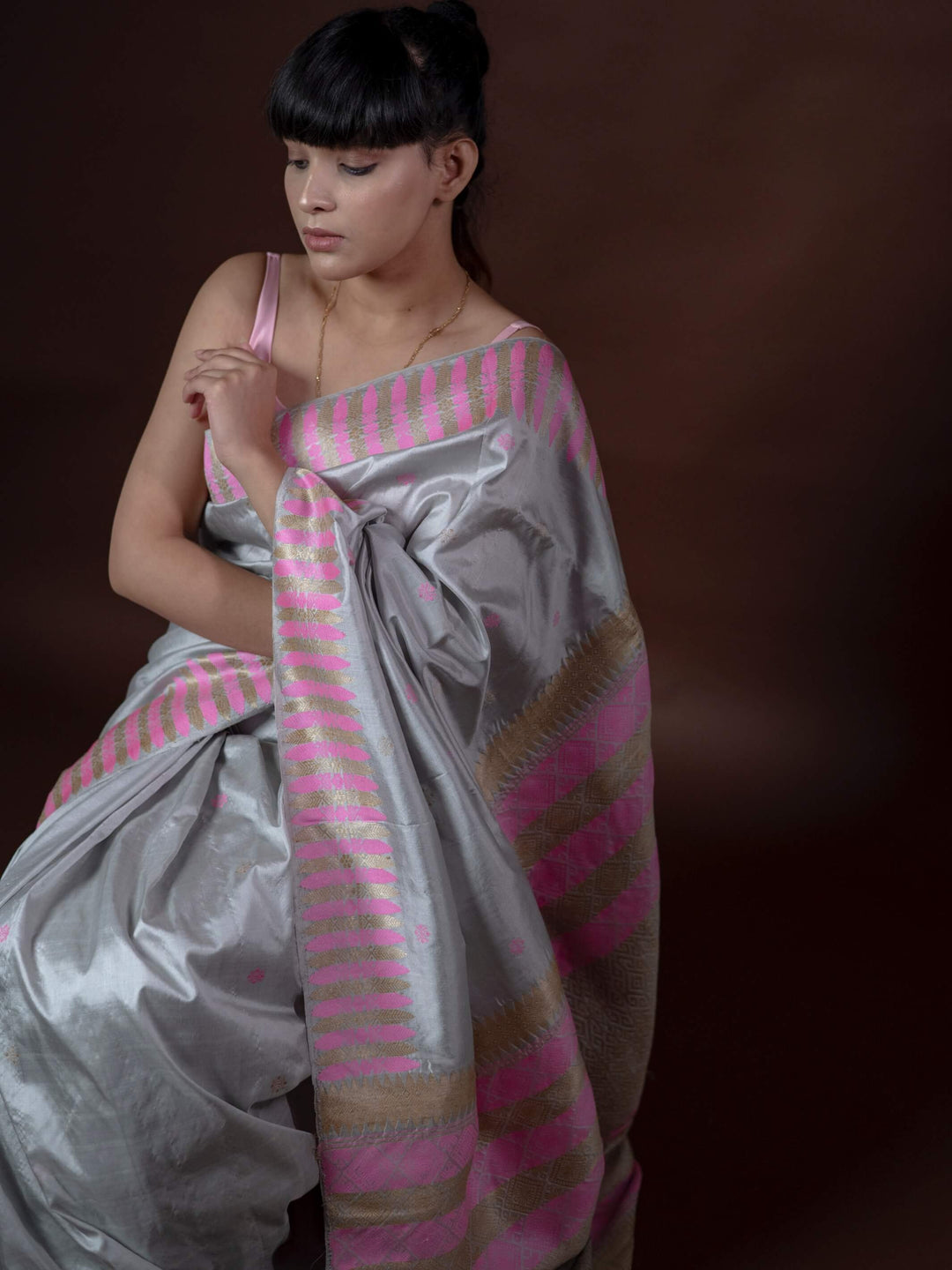 Silver Paat Silk Saree