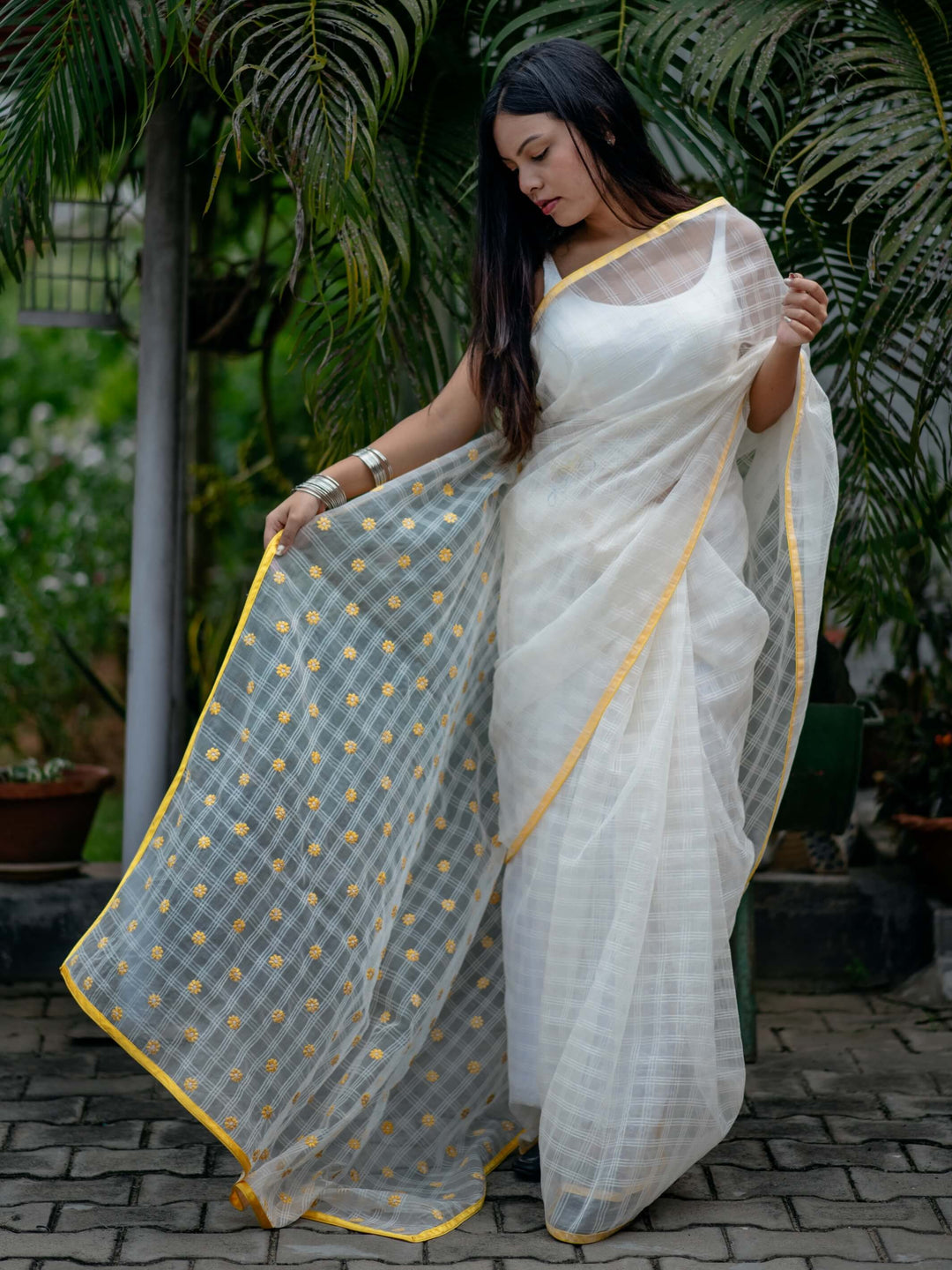 Ivory Yellow Silk Cotton Saree