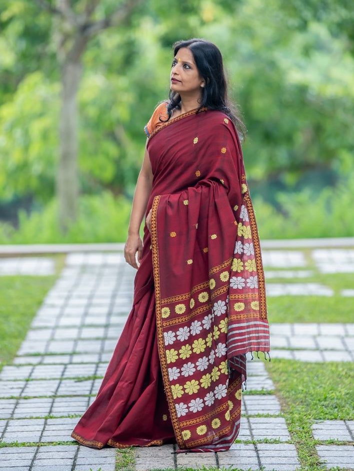 Brick Red Silk Cotton Saree