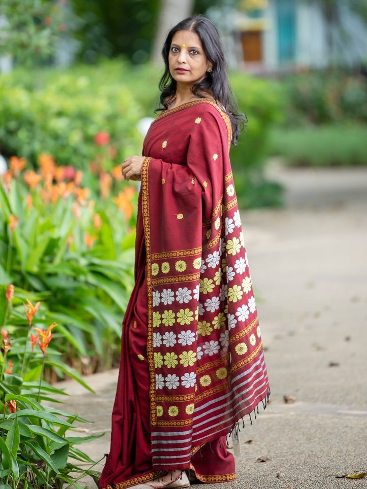 Brick Red Silk Cotton Saree