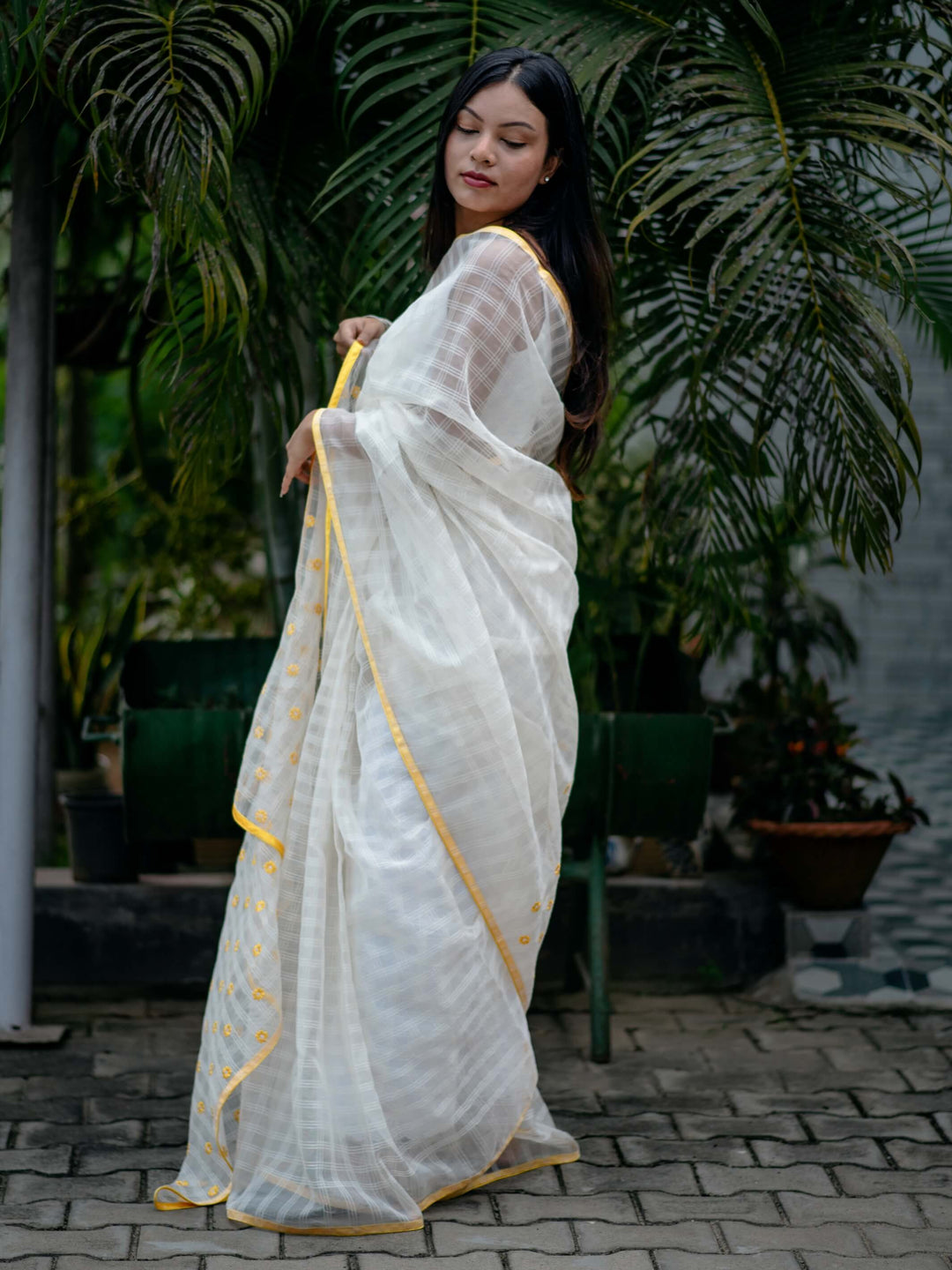 Ivory Yellow Silk Cotton Saree
