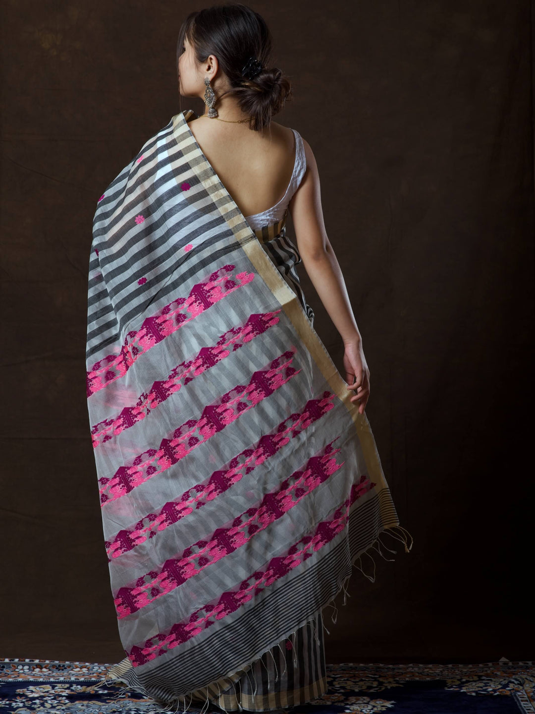 Black Stripe Kesa Paat Silk Saree