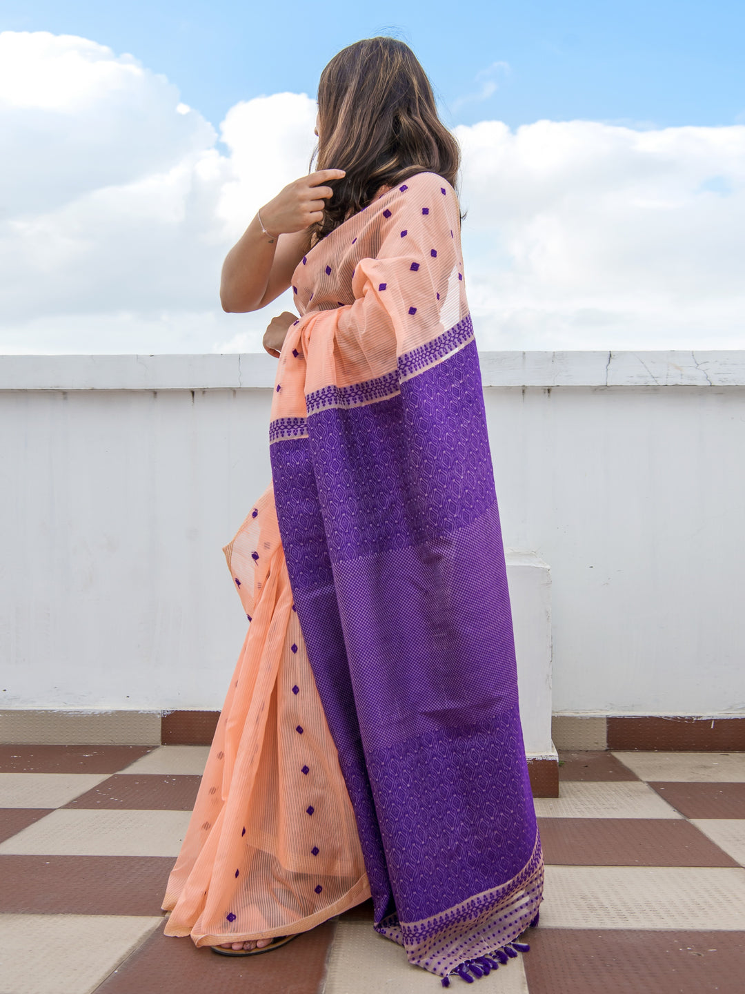 Peach Kesa Paat Silk Saree