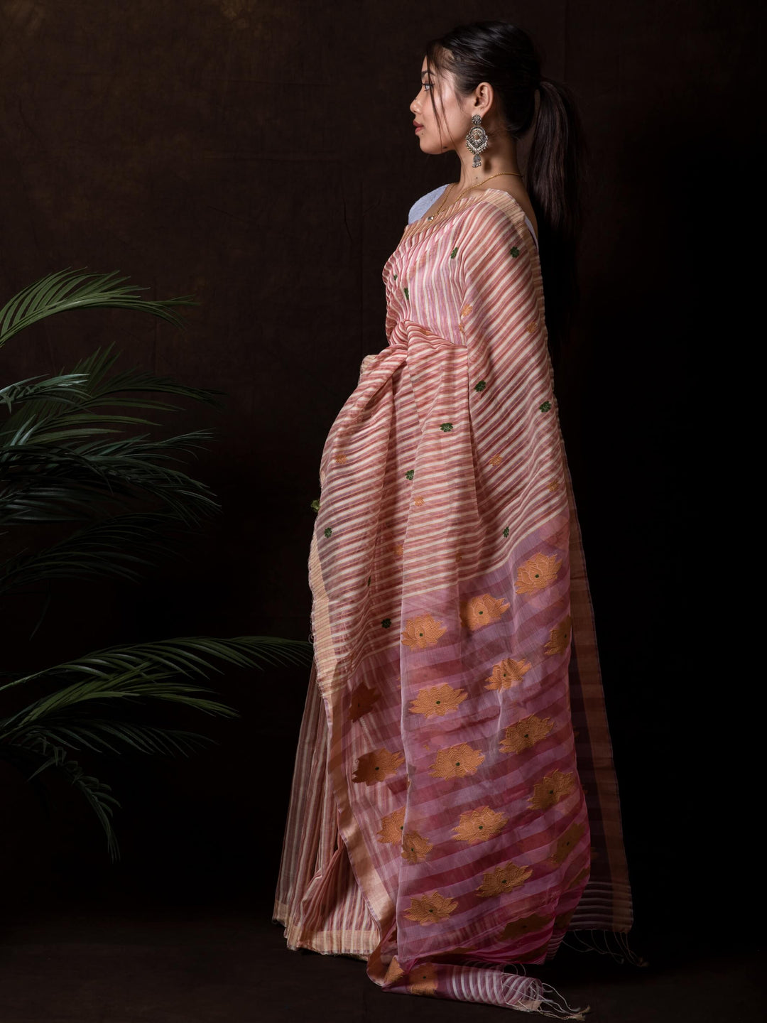 Pink Stripes Kesa Paat Silk Saree