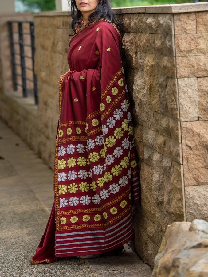 Brick Red Silk Cotton Saree