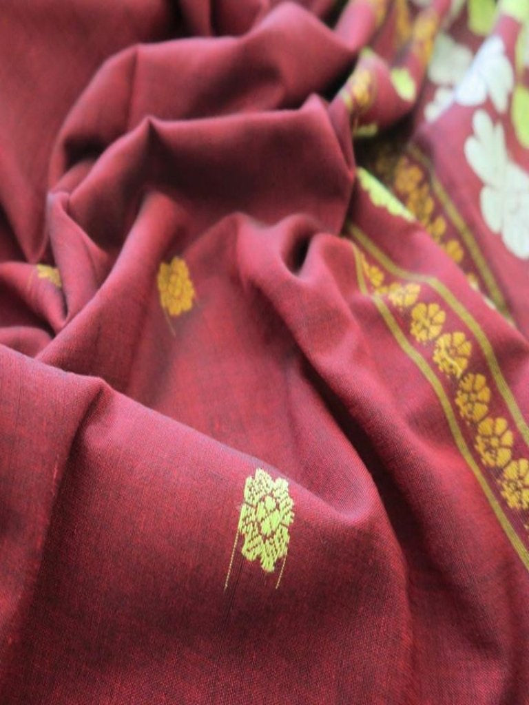 Brick Red Silk Cotton Saree