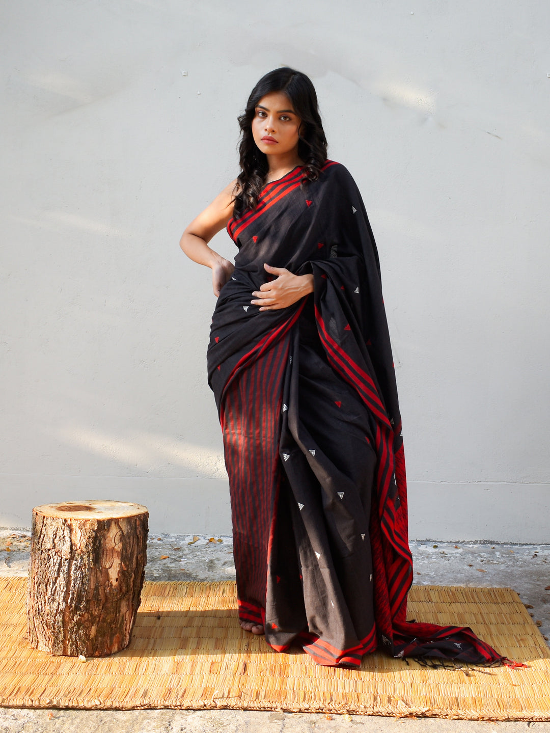 Naga Black-Red Cotton Silk Saree