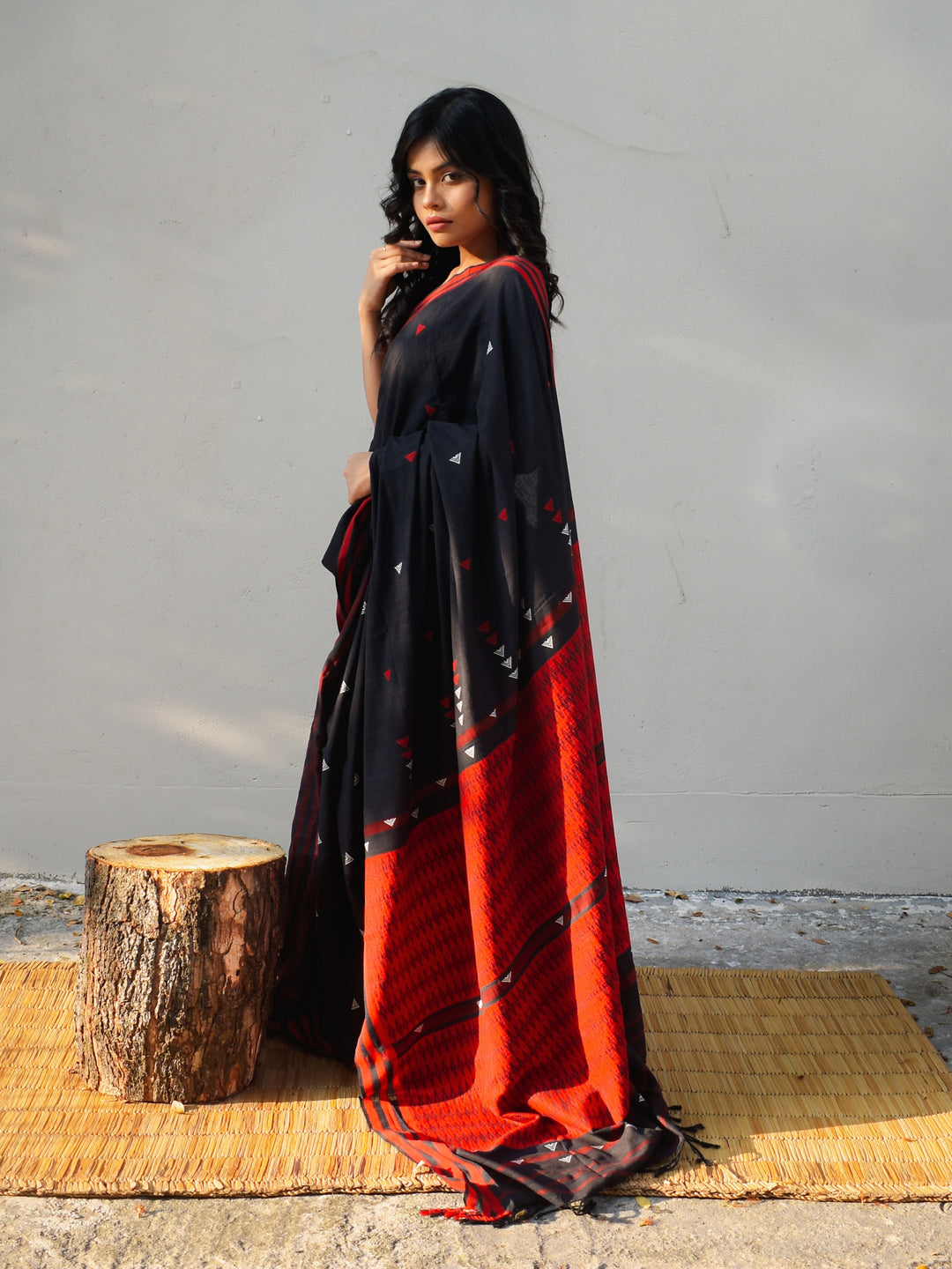 Naga Black-Red Cotton Silk Saree
