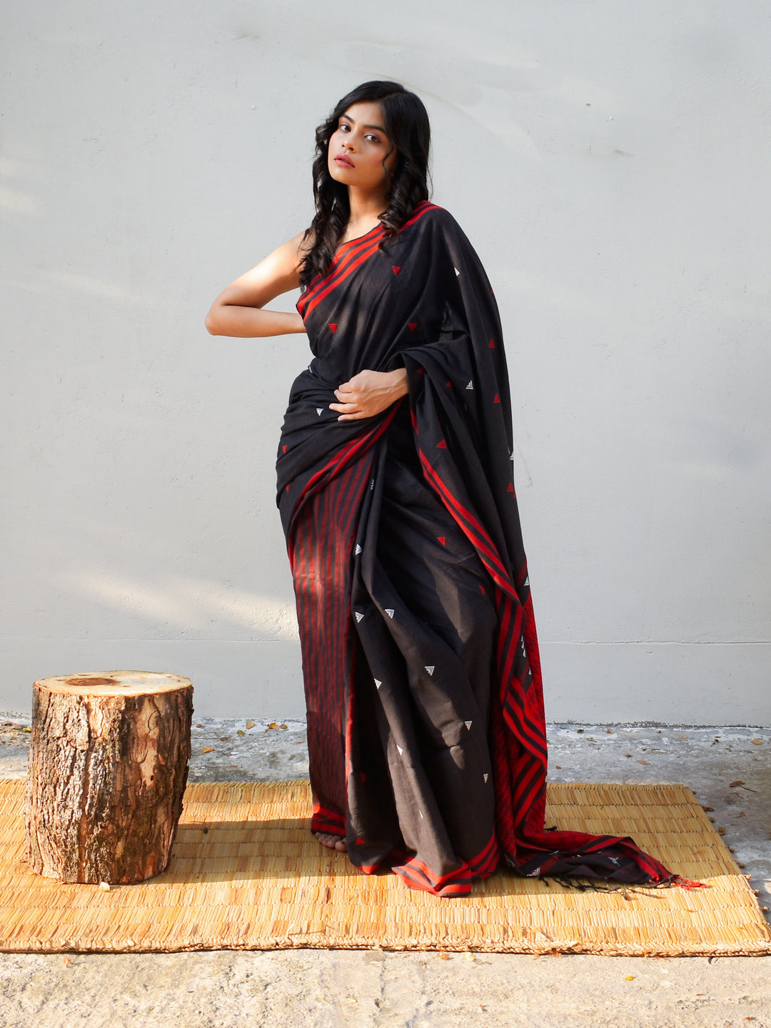 Naga Black-Red Cotton Silk Saree
