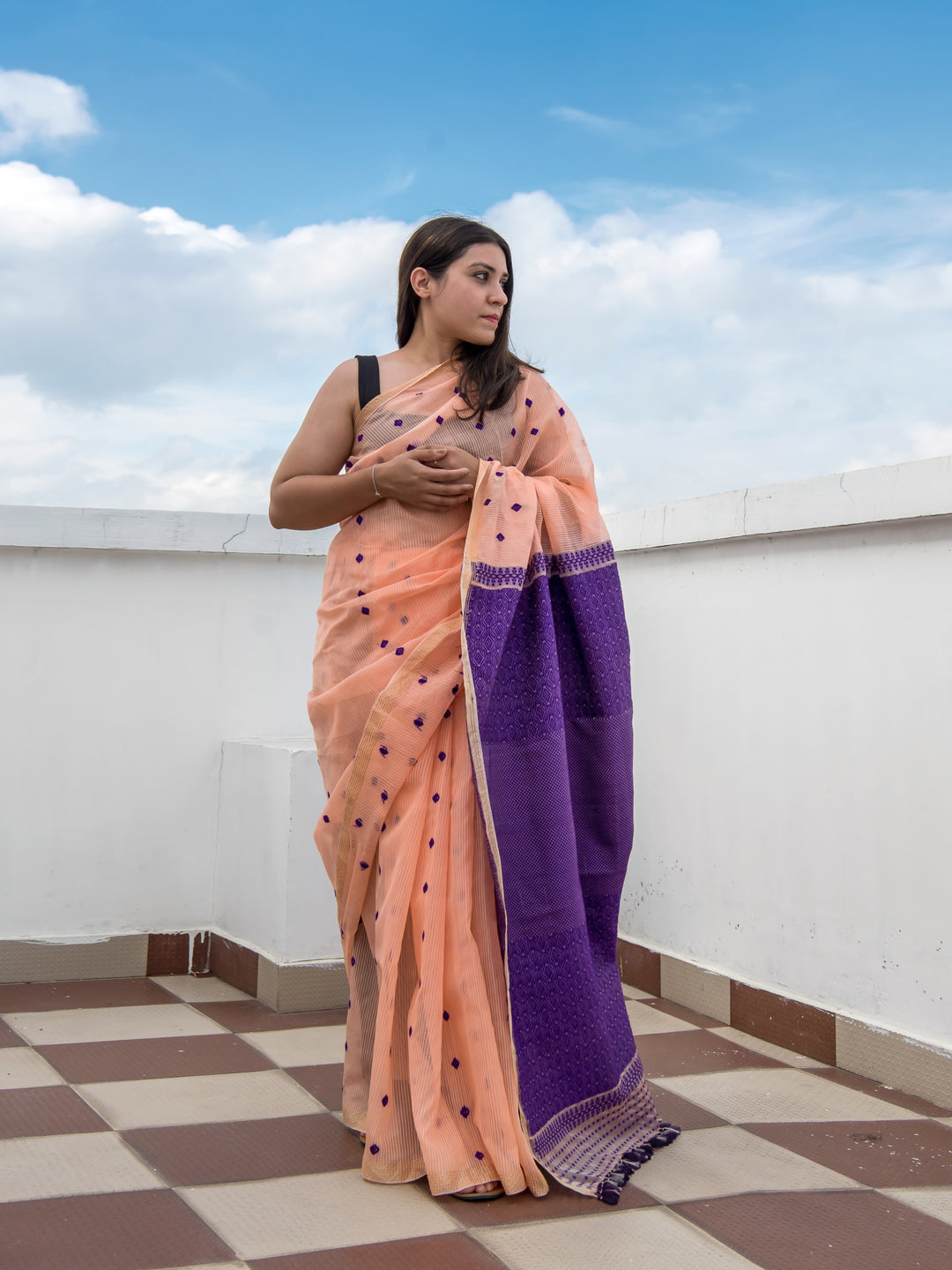 Peach Kesa Paat Silk Saree