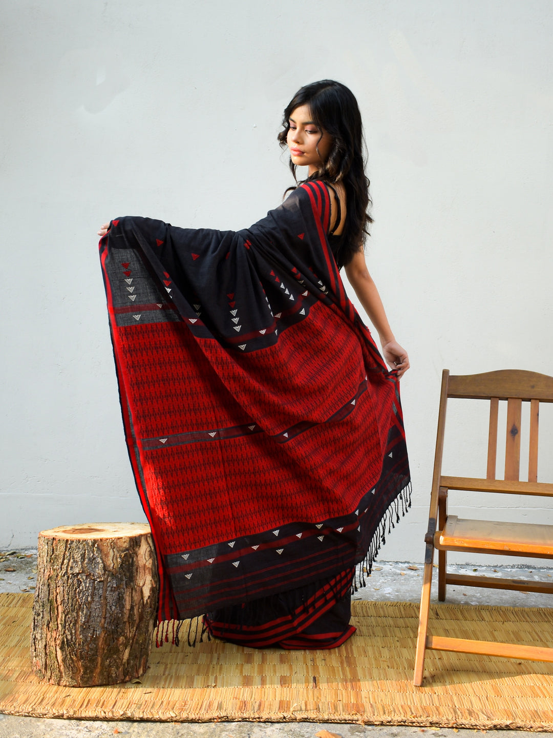 Naga Black-Red Cotton Silk Saree