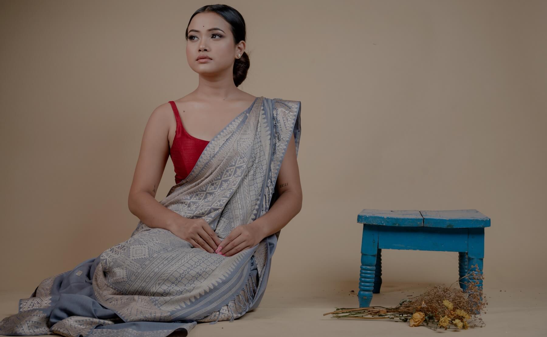 Muga Silk Handloom Mekhla Chador Set from Assam in Classic Red and Mug –  korobidesign