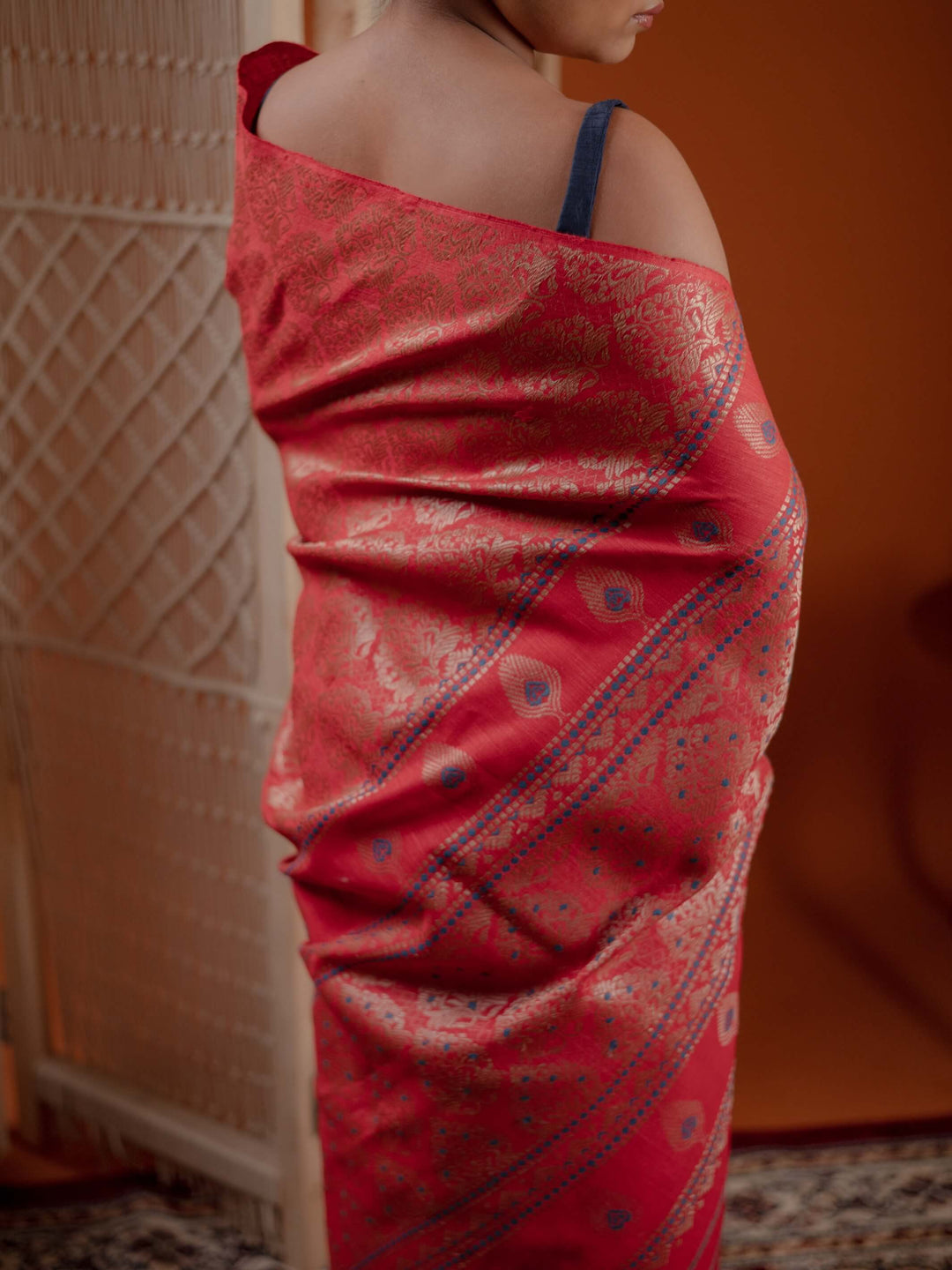 Red Eri Silk Mekhela Sador