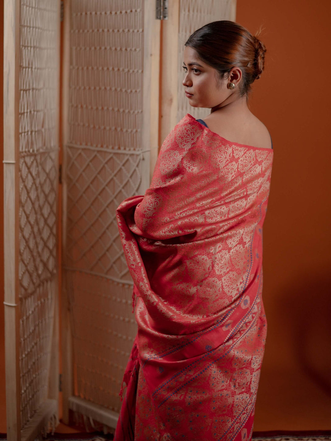 Red Eri Silk Mekhela Sador
