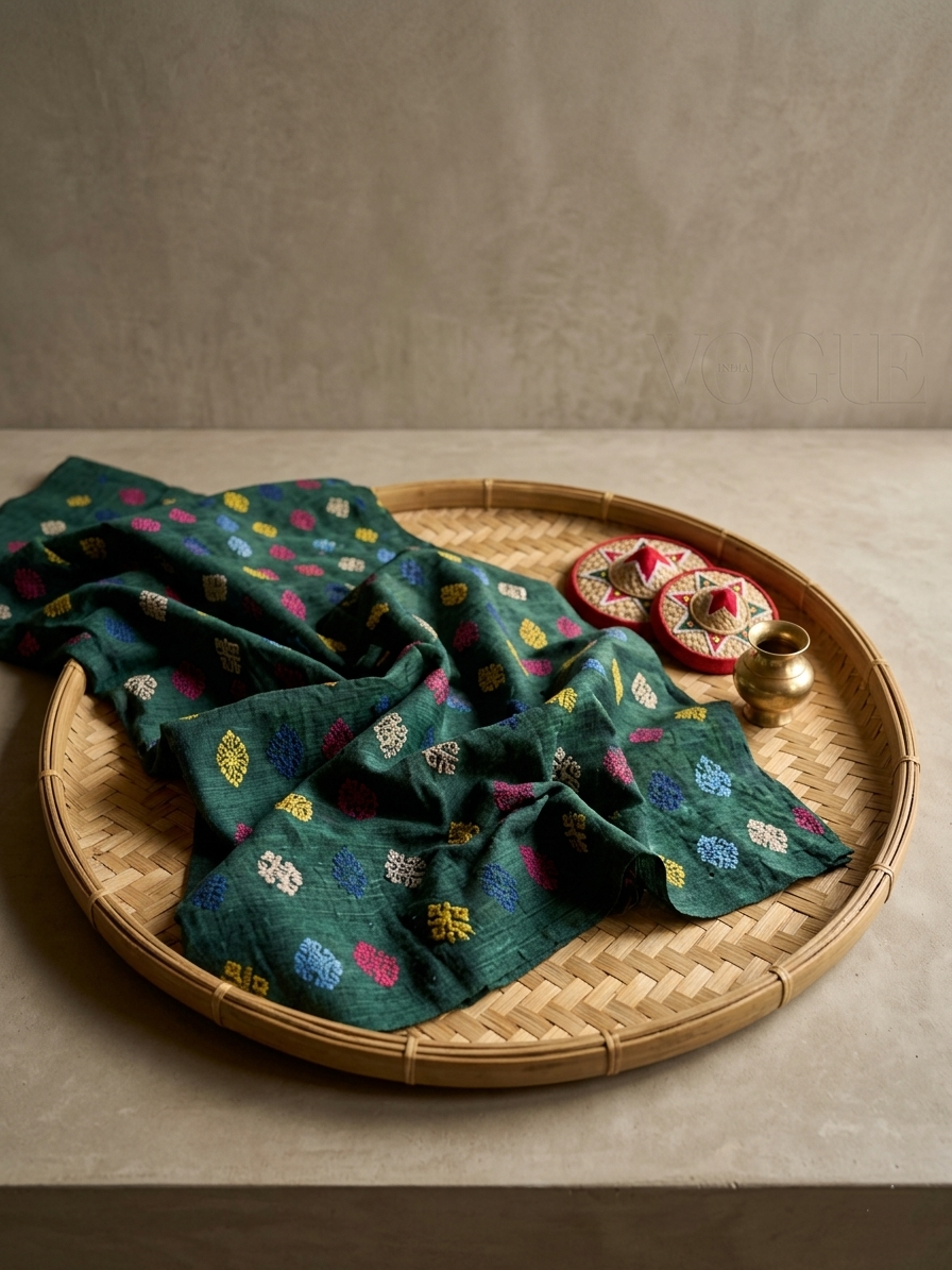 Dark Green Silk Cotton Blouse Fabric