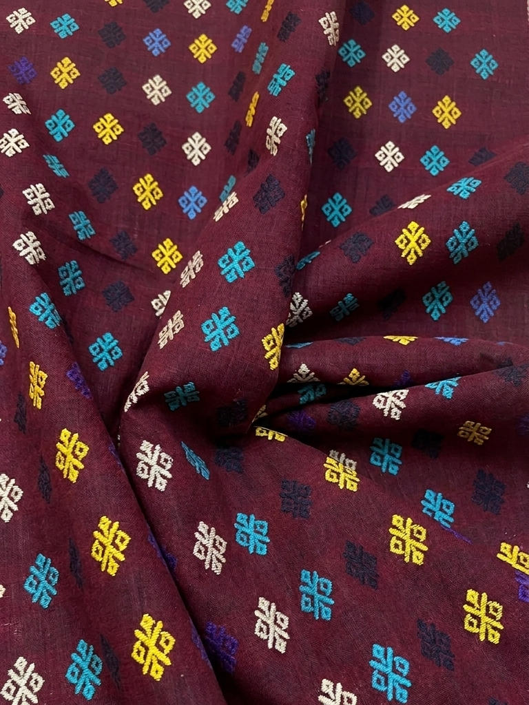 Wine Red Silk Cotton Blouse Fabric