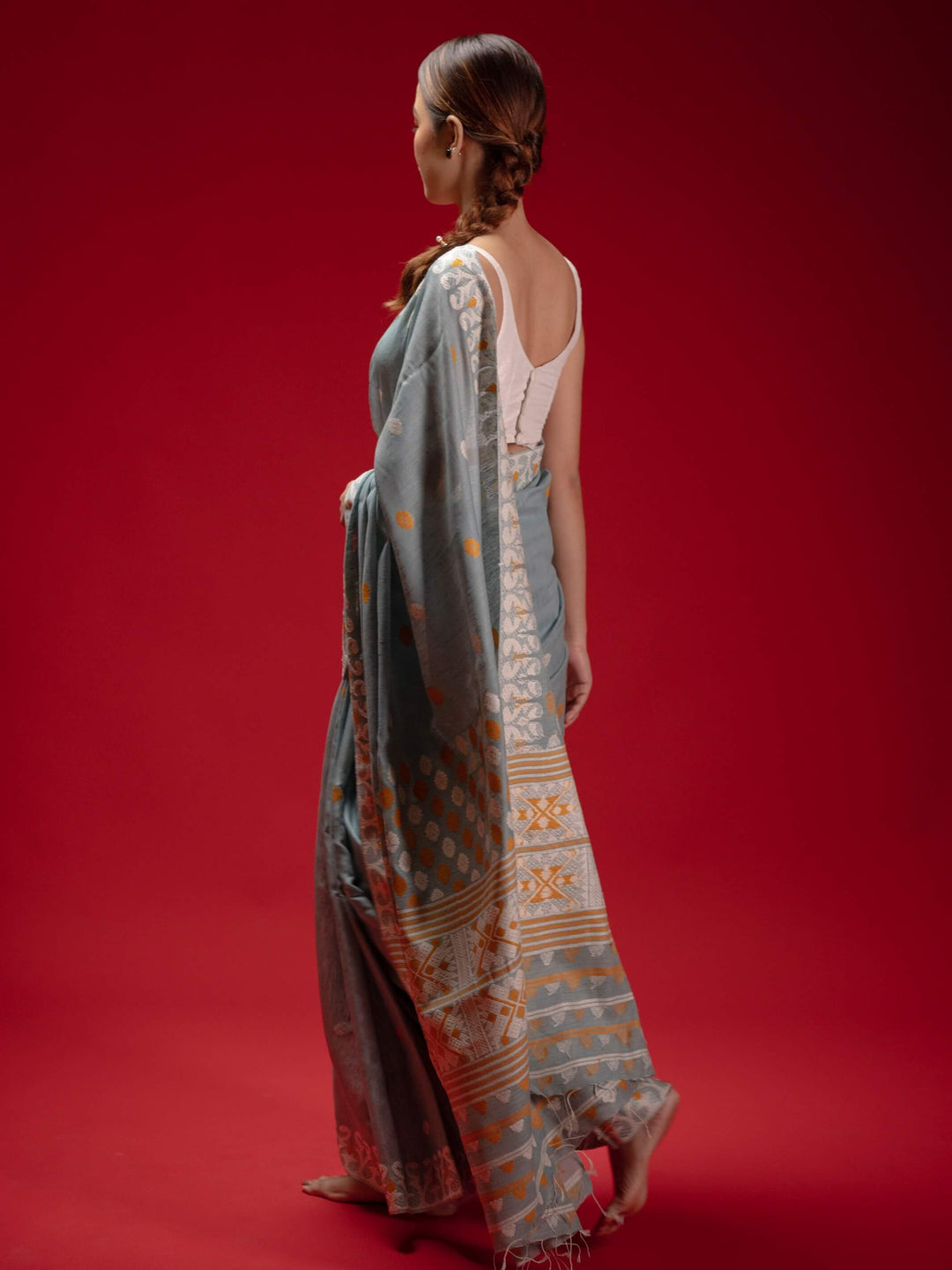 Smoky Blue Eri Kesa Paat Silk Saree