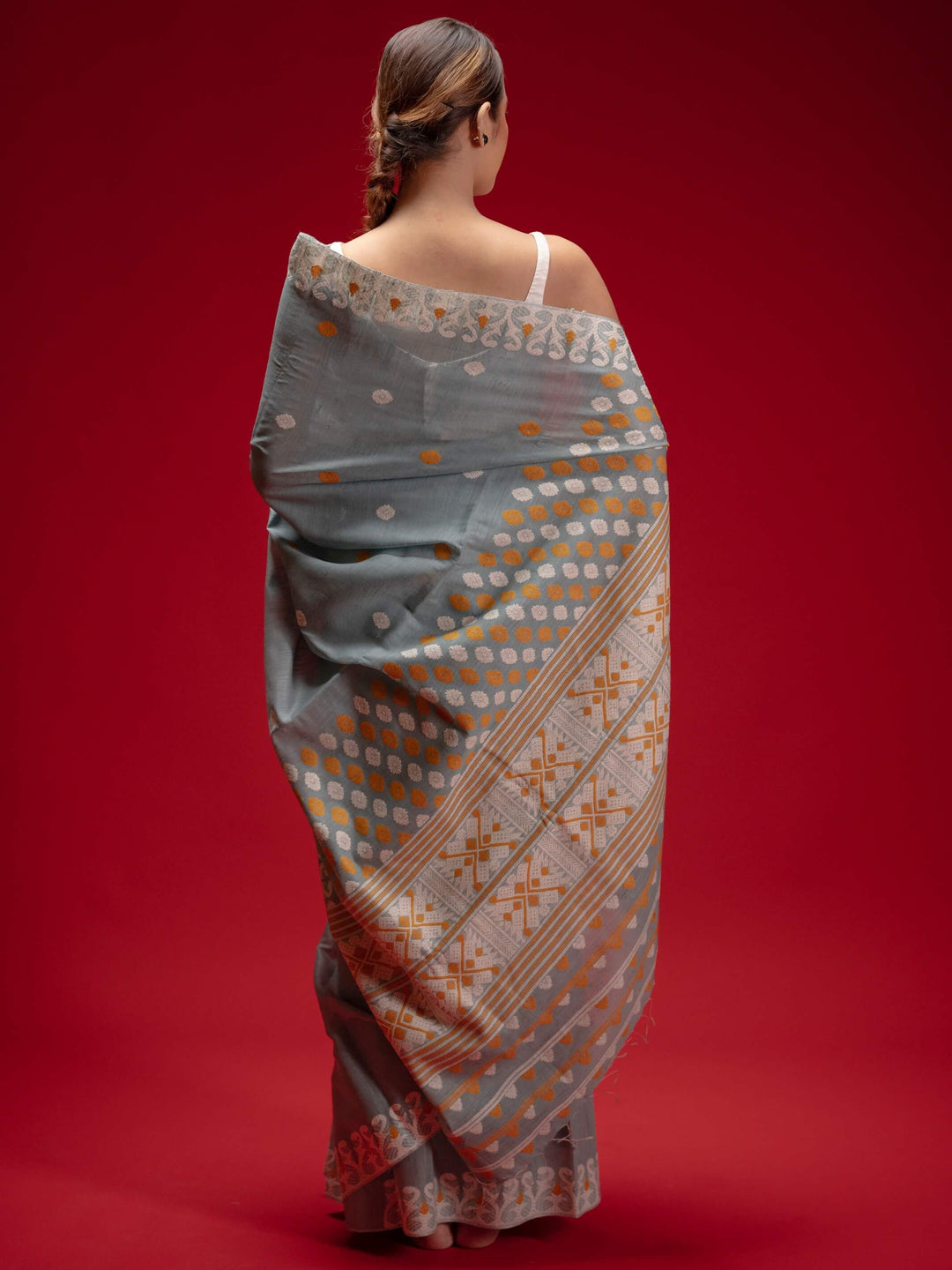 Smoky Blue Eri Kesa Paat Silk Saree