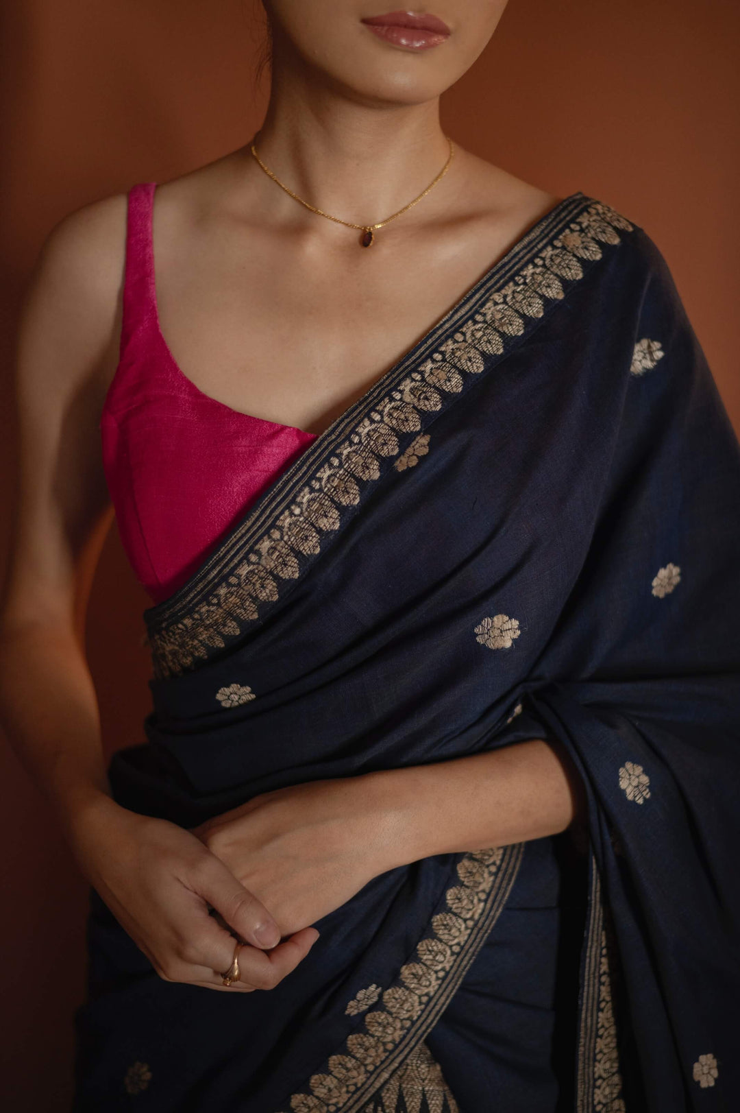 Indigo Blue Silk Cotton Mekhela Sador