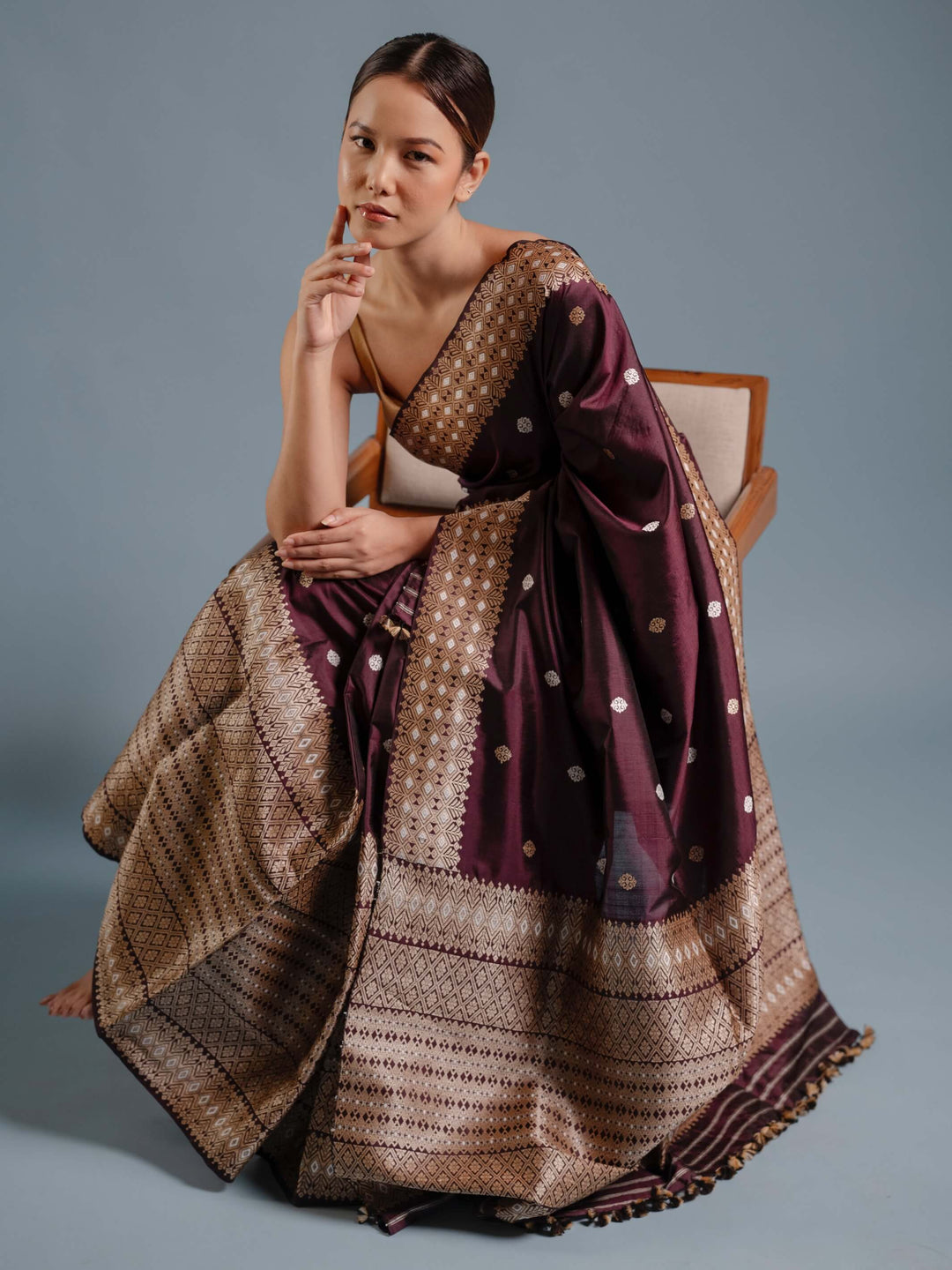 Brown Paat Silk Mekhela Sador
