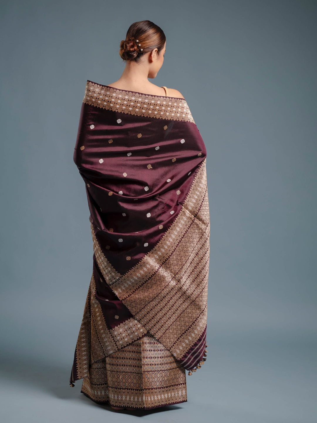 Brown Paat Silk Mekhela Sador
