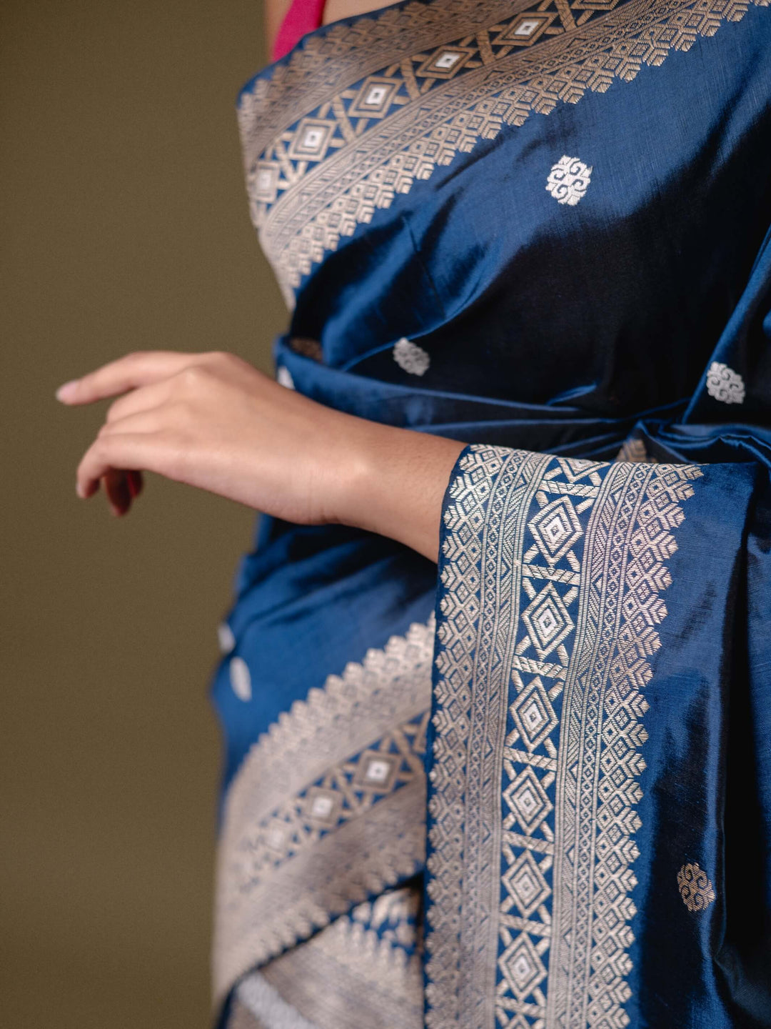 Teal Blue Paat Silk Mekhela Sador