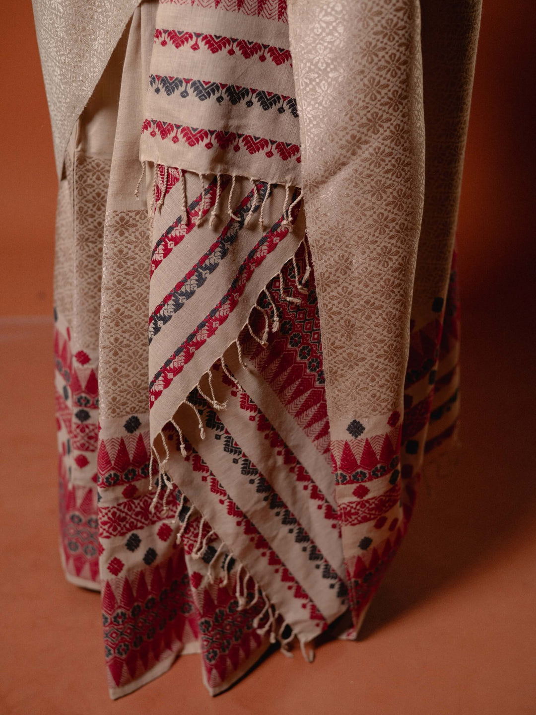 Natural Red Eri Silk Mekhela Sador