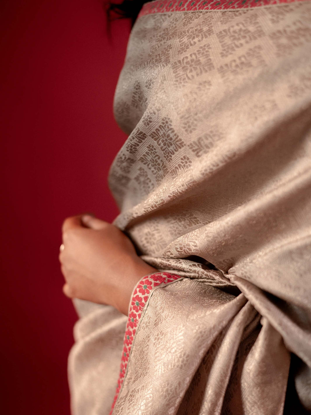 Red Tussar Silk Saree