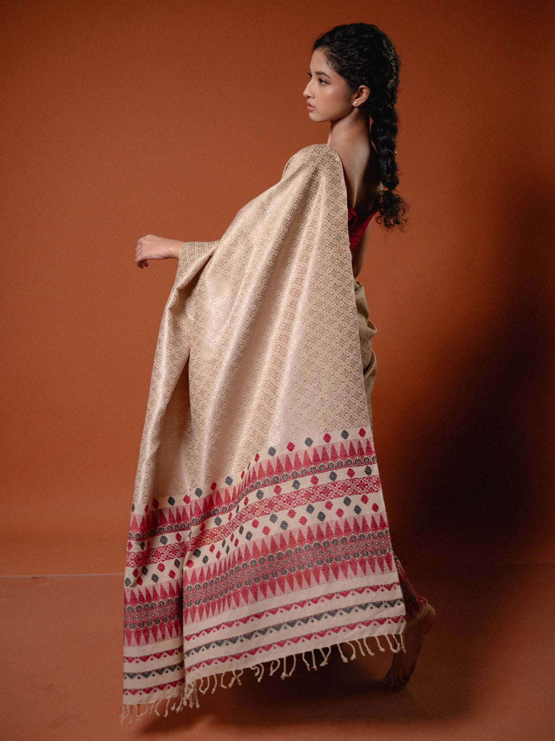 Natural Red Eri Silk Mekhela Sador