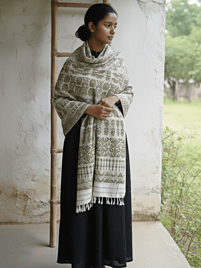 Green Eri Silk Shawl