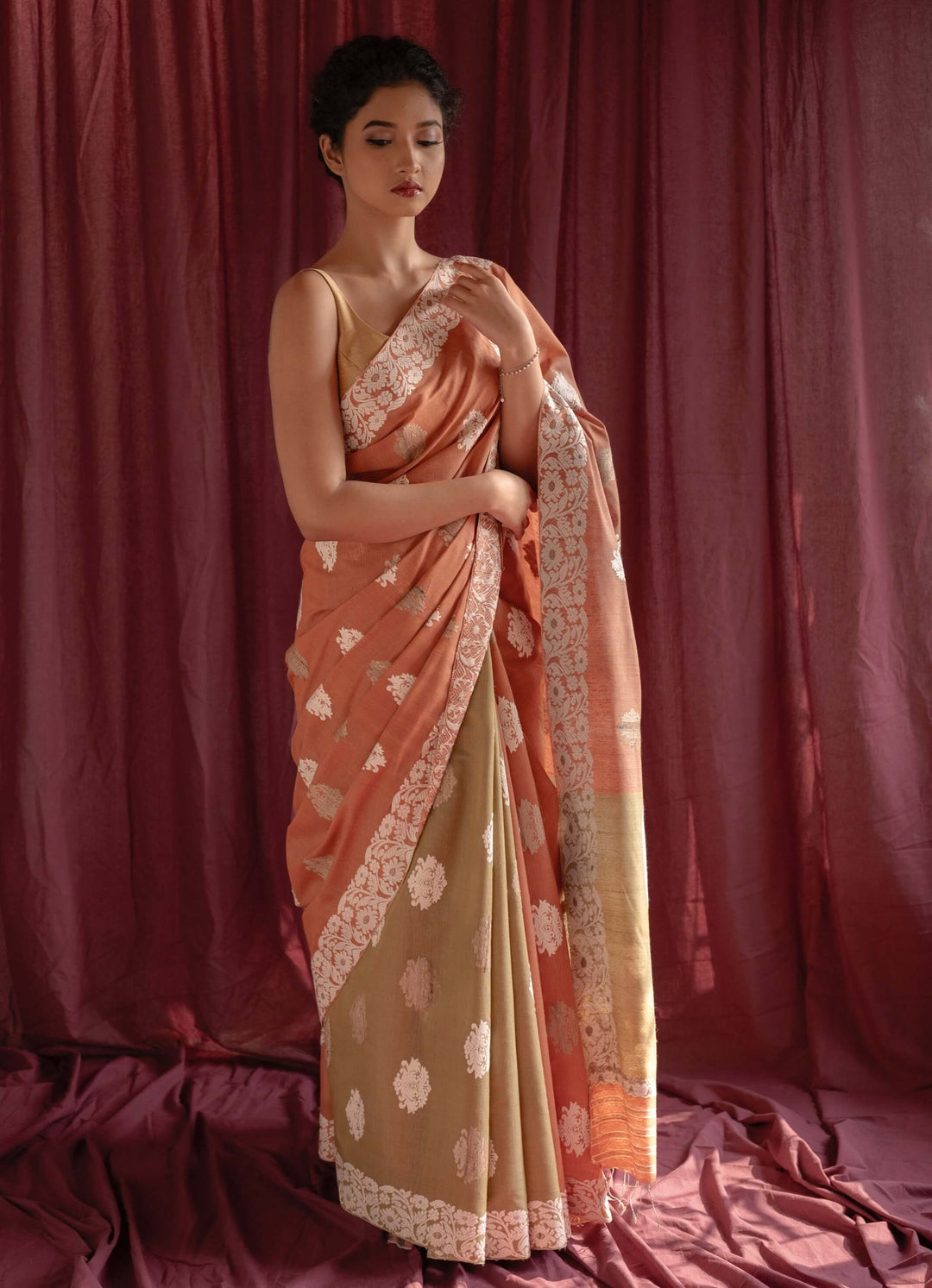 Lac-Olive Eri Kesa Paat Silk Saree