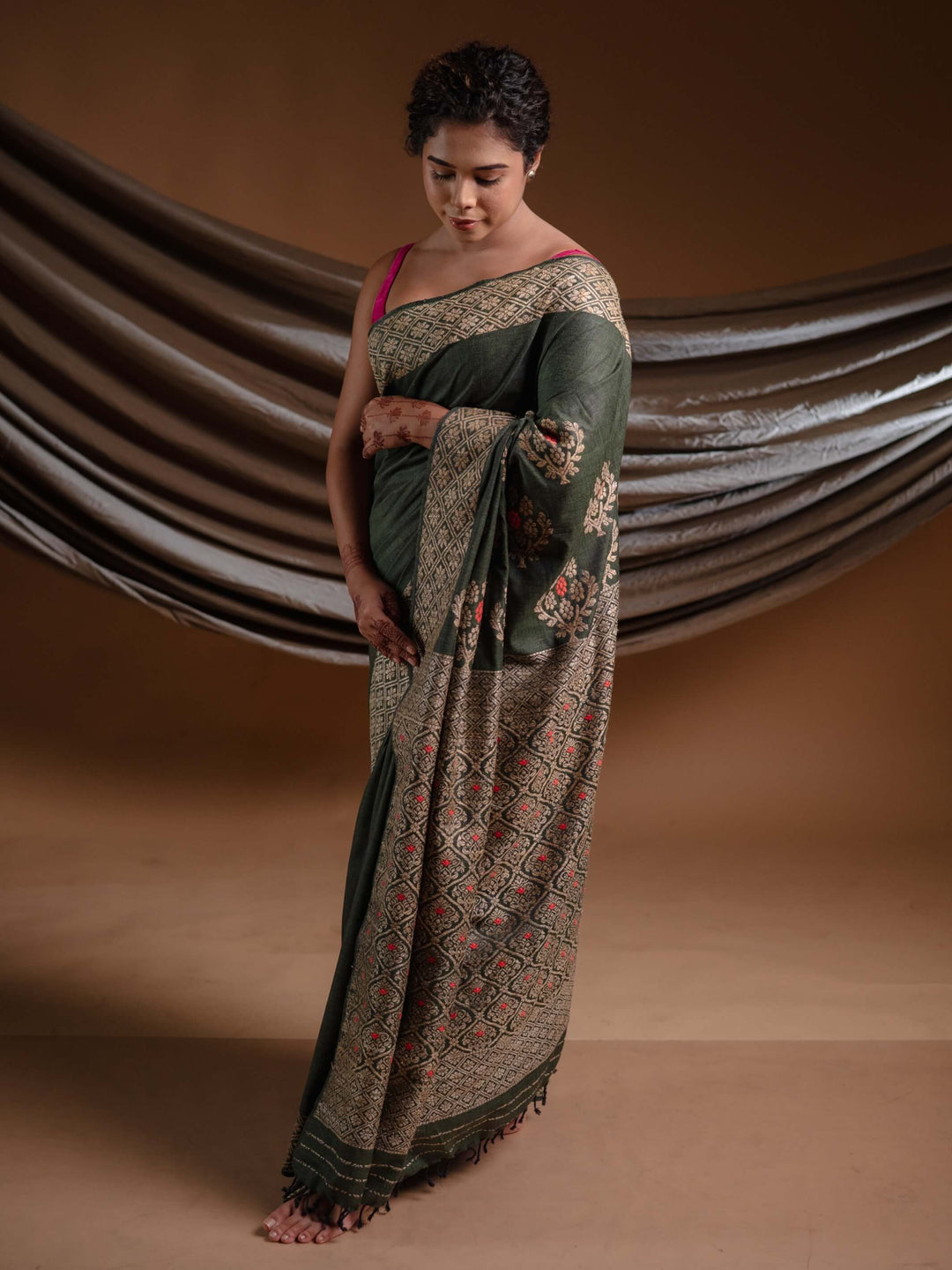 Hunter Green Eri Silk Saree