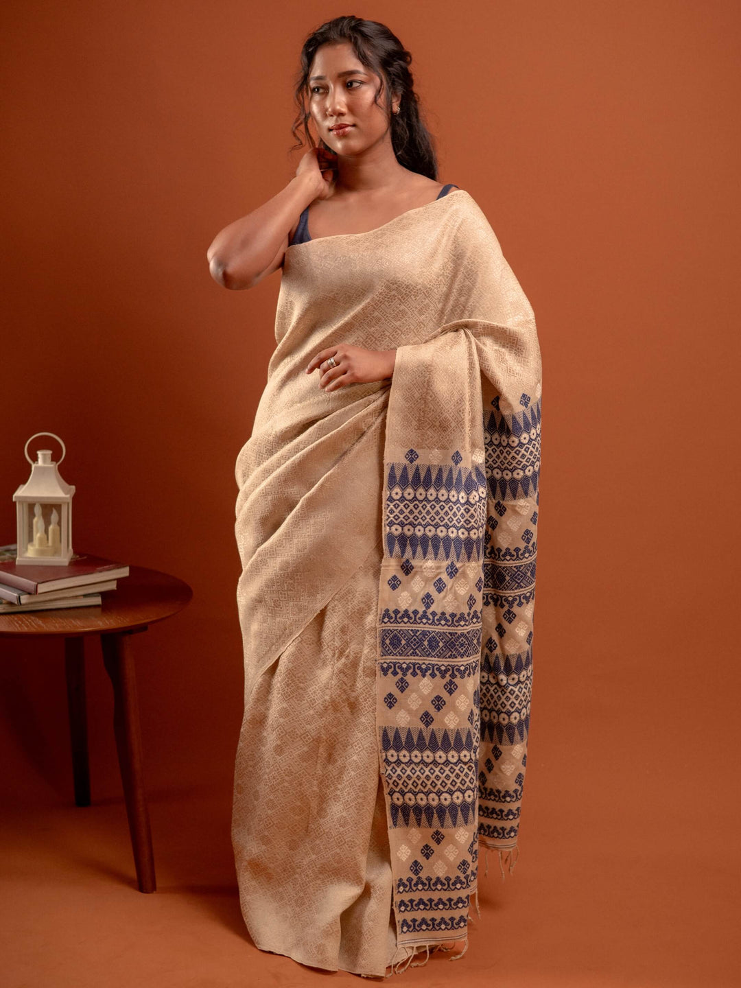 Natural Red Eri Tussar Silk Saree