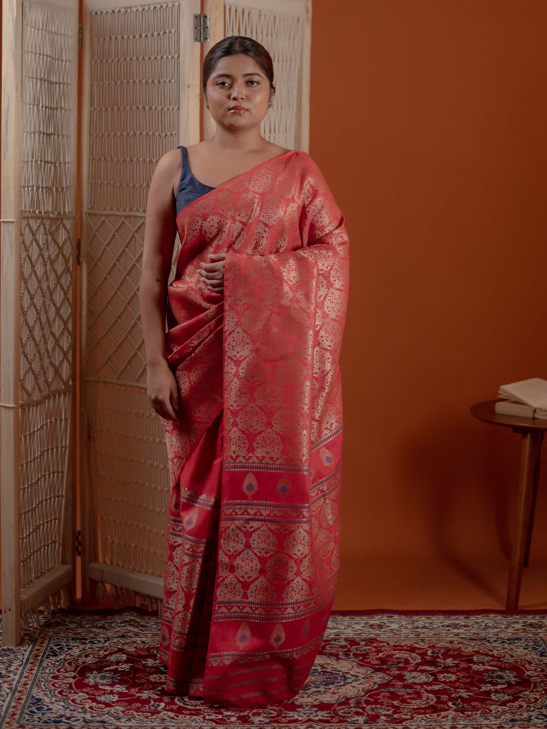 Red Eri Silk Mekhela Sador