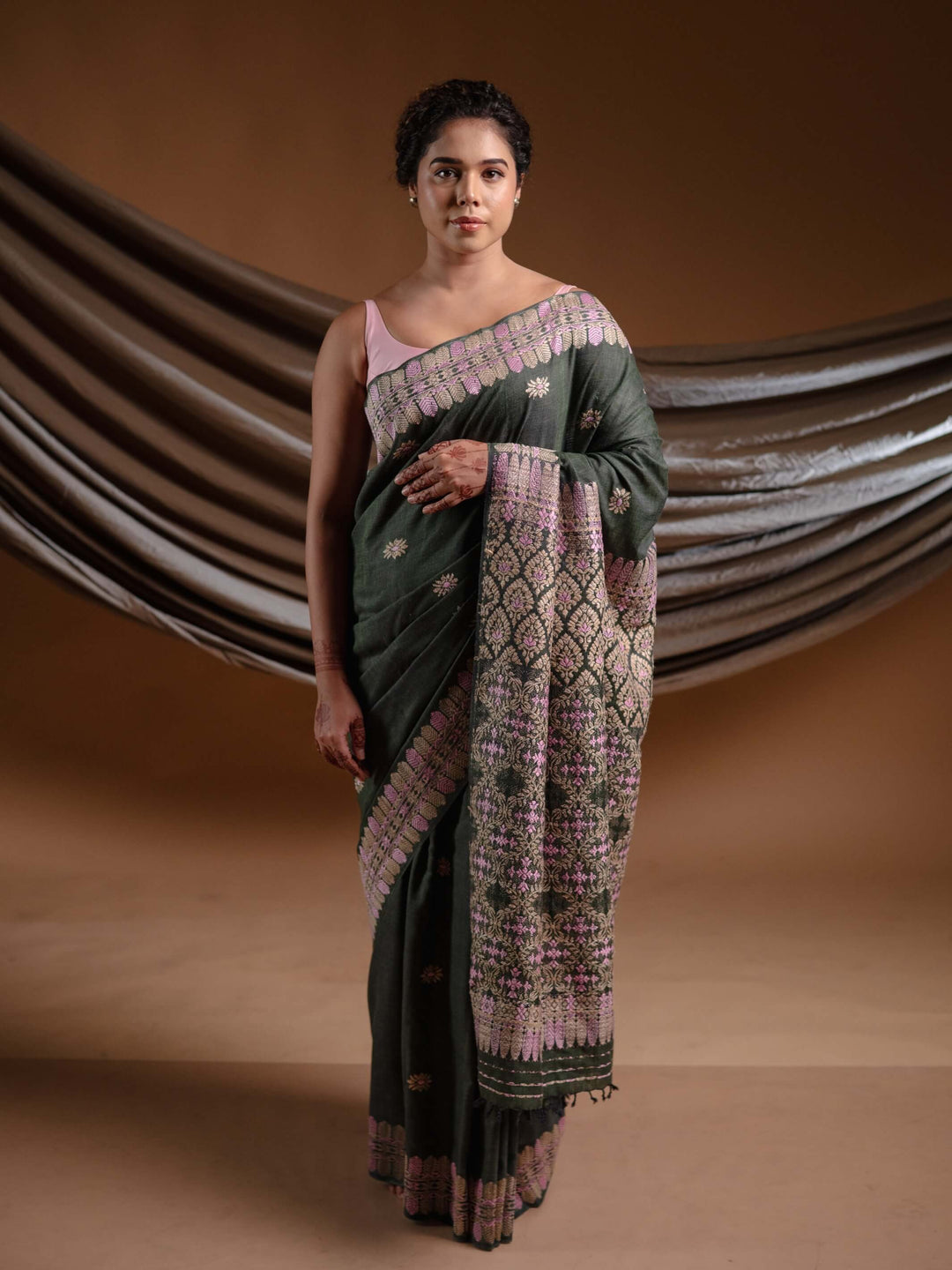 Hunter Green Eri Silk Saree
