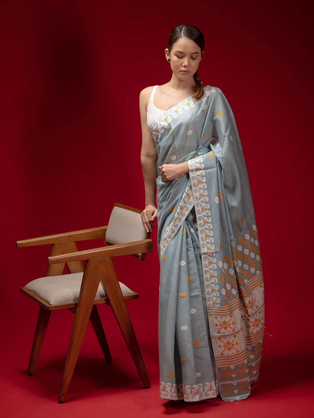 Smoky Blue Eri Kesa Paat Silk Saree