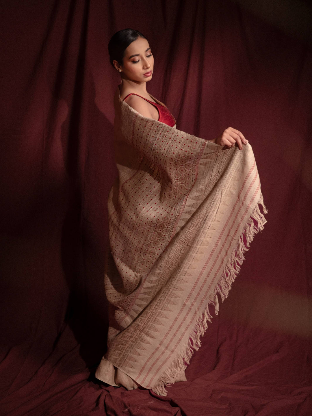 Natural Red Eri Silk Saree